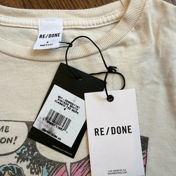 NWT Re/Done Cream Graphic Tee with “give me attention” Comic Print - Size Small - Picture 3 of 6